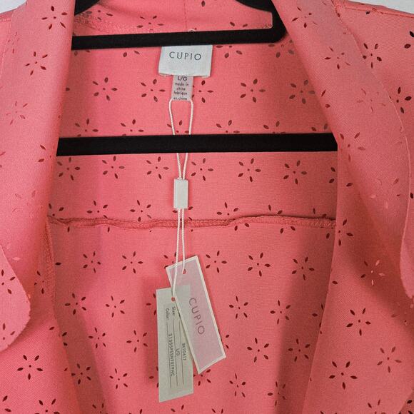 New Cupio Peach Solid Ruffle Scuba Floral Eyelet Open Front Blazer Jacket Large - Picture 5 of 15